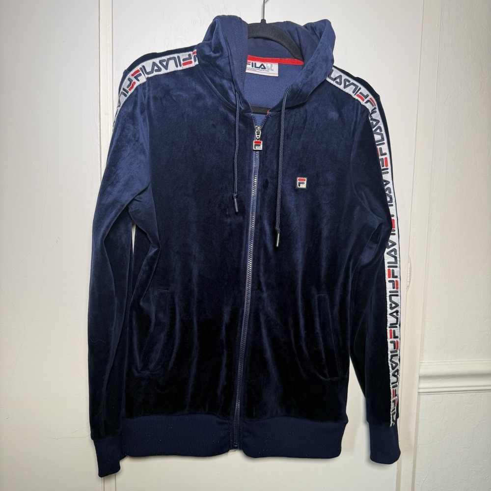 Vintage FILA Velour Track Jacket W/LOGO Stripe Men's Med Zip Hoodie Jacket Only